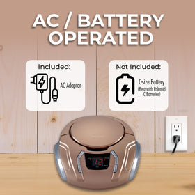 SYLVANIA on kitchen table showing portable music enjoyment