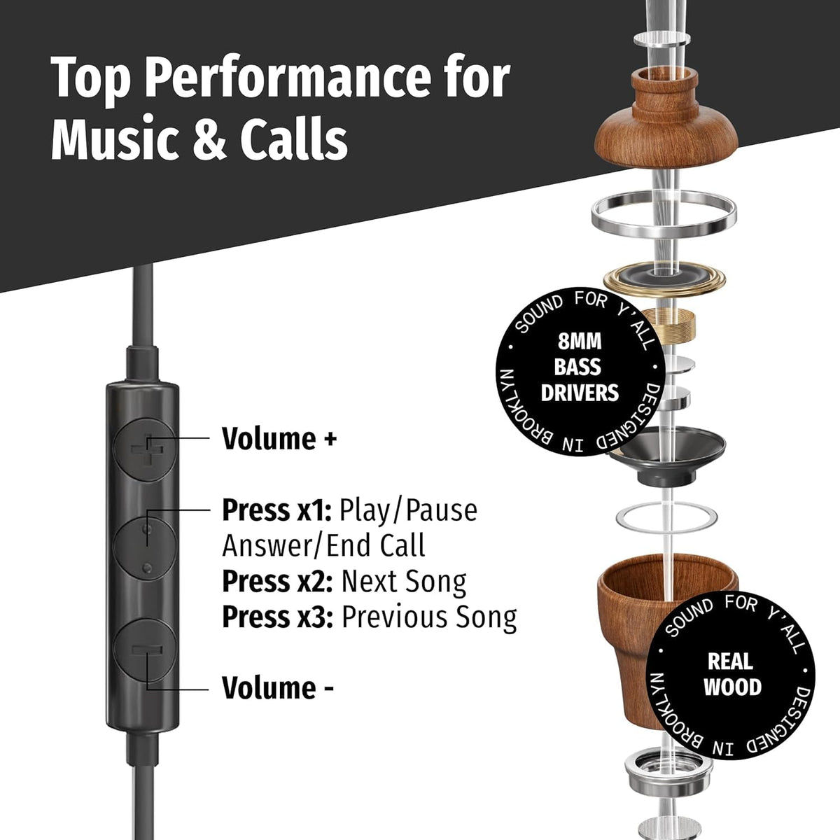 Symphonized EMF earbuds with foam and silicone tips for secure all-day wear.