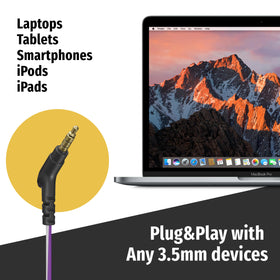 Symphonized earbuds plugged into laptop for zero-latency wired audio