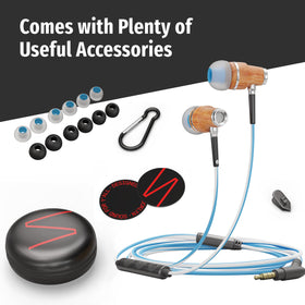 Symphonized earbuds beside smartphone showing scale and convenient 3.5mm connection