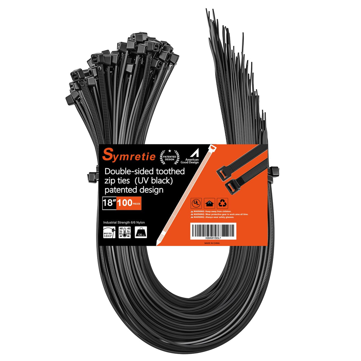 Symretie front packaging 100-pack black showing product and quantity benefits