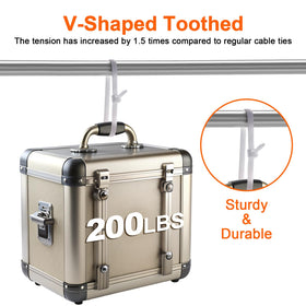 Symretie self-locking 12in white cable tie speeds quick organization.