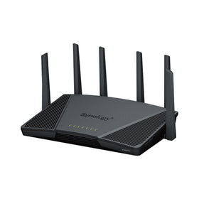Synology RT6600ax front view showing sleek home router design for fast Wi‑Fi