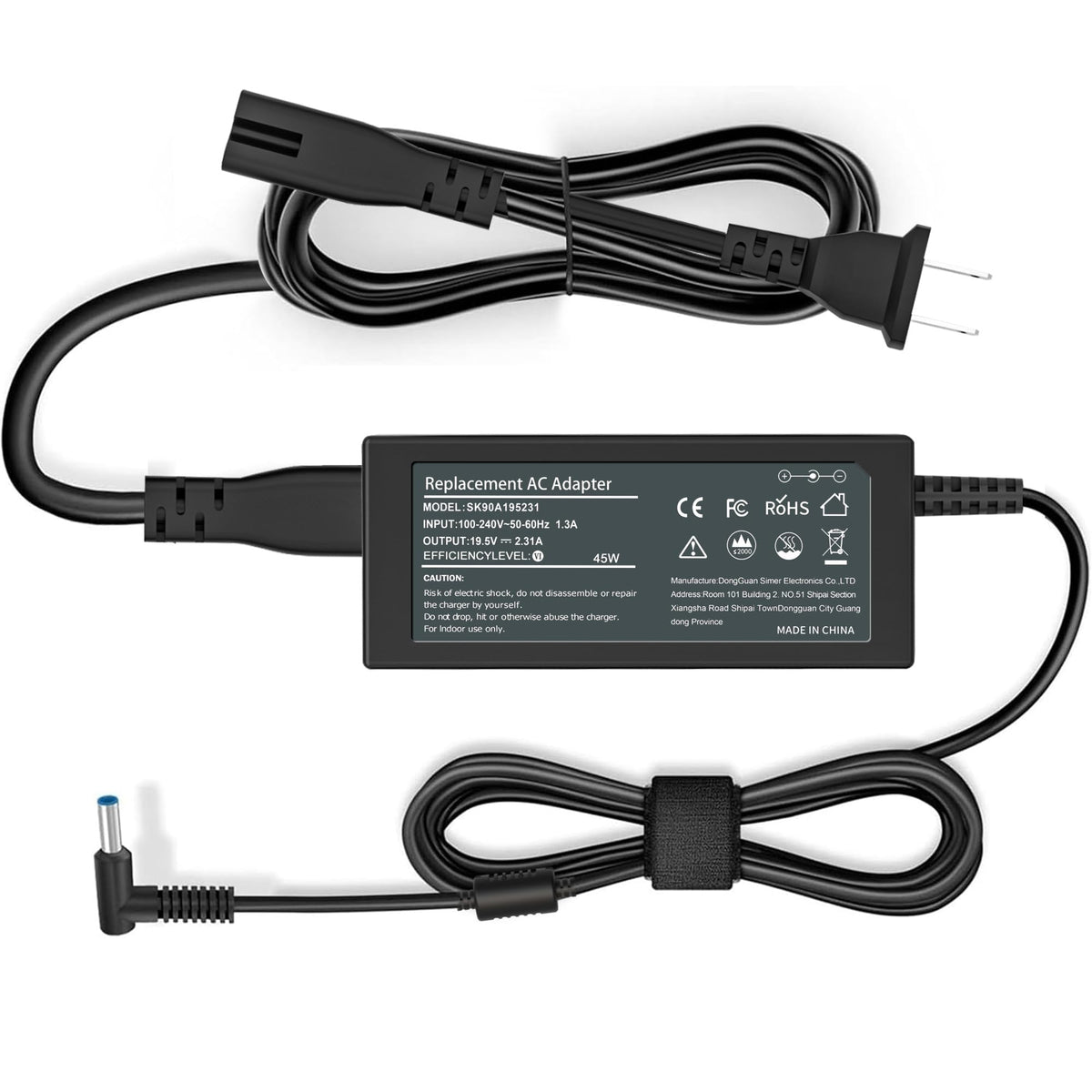 SZGUDULO 45W blue-tip charger powers HP laptops smoothly.
