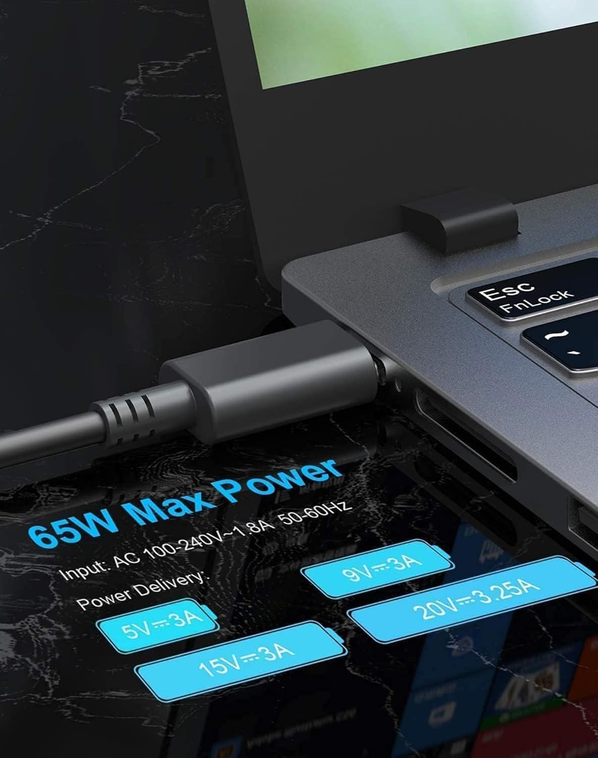 SZGUDULO charger connected to a HP or Chromebook for seamless power