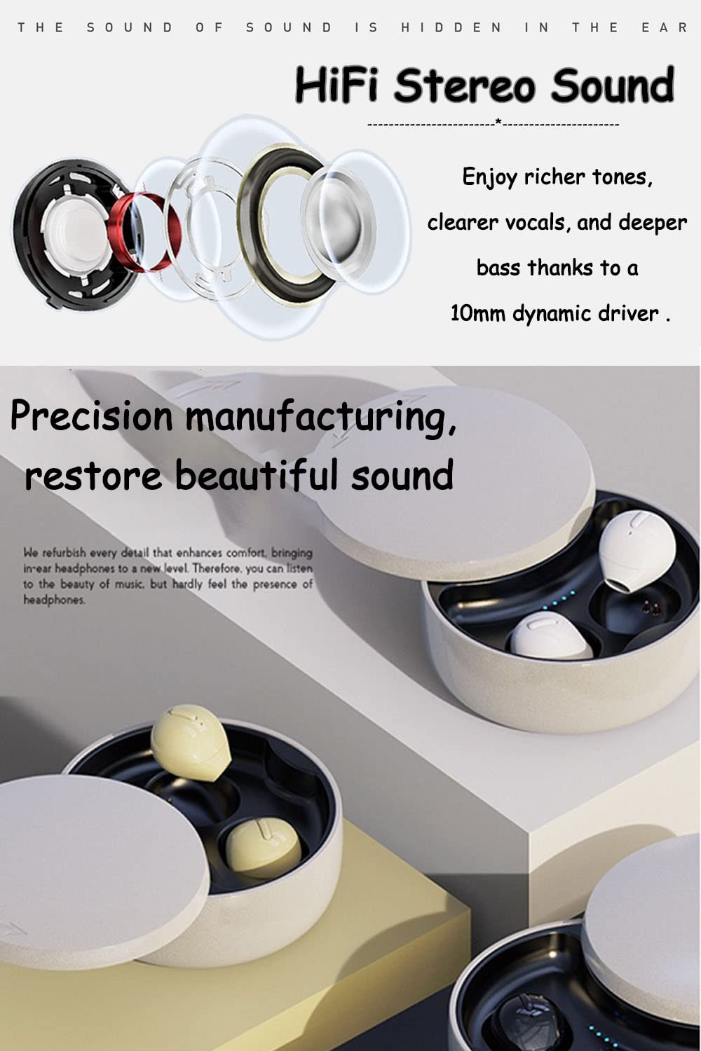 SZHTFX invisible earbuds compact fit designed for all-day comfort.