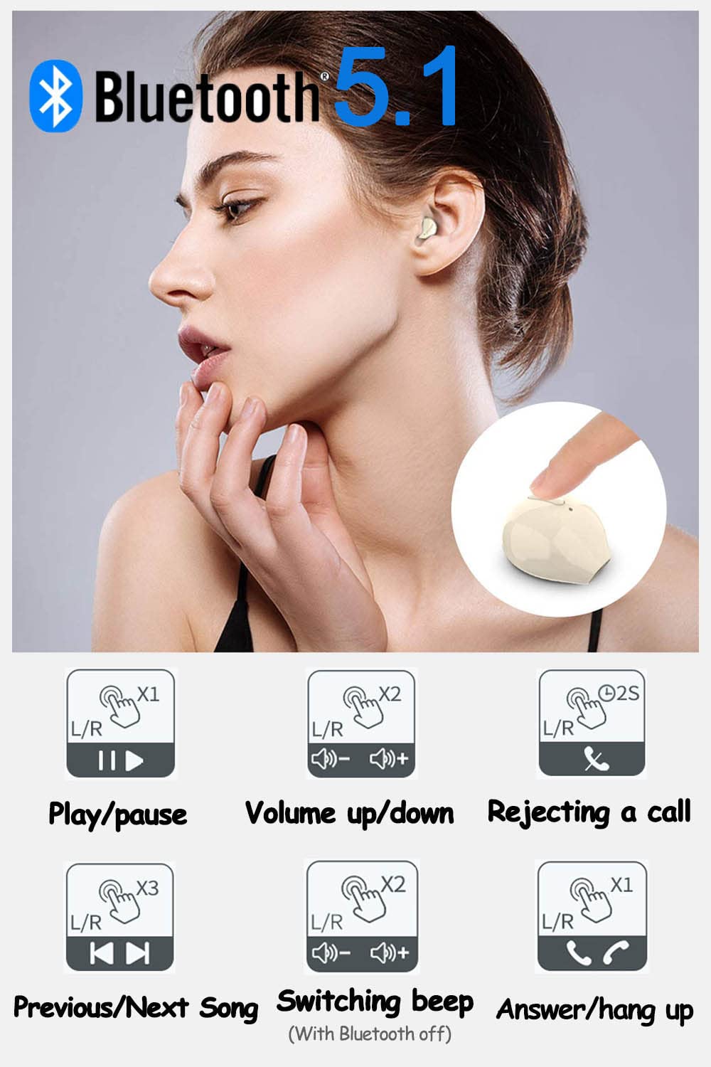 SZHTFX invisible earbuds deliver long music playback per charge.