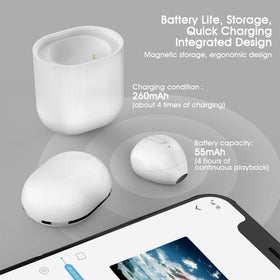 SZHTFX single earbud with charging case provides portable power for travel.
