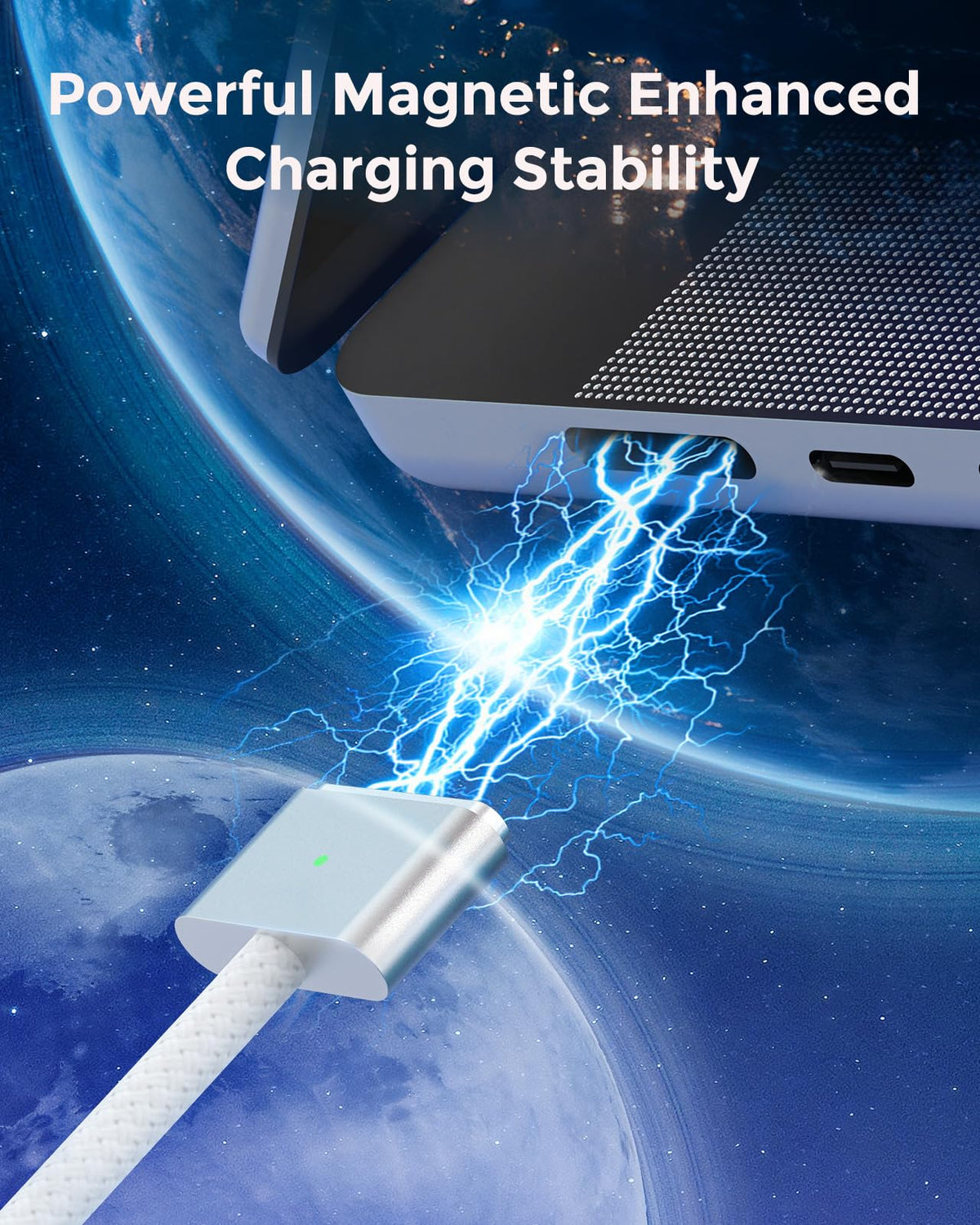 T ATHINK charger connected to MacBook in use offering steady power