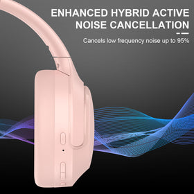 T-fun Bluetooth 6.0 pink headphones with long battery life.