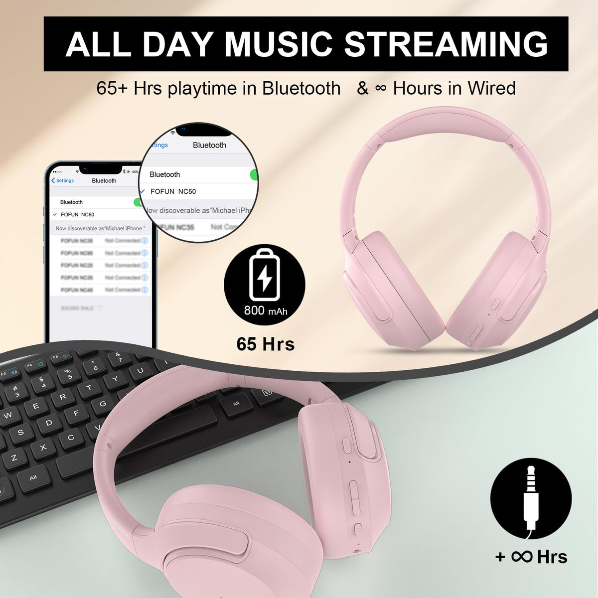 T-fun transparency mode pink headphones let ambient sounds in safely.
