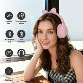 T-fun wireless headphones with mic pink for hands-free calls and mobility.