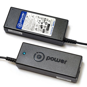 T POWER AC-DC adapter side view showing compact design for space-saving setup.