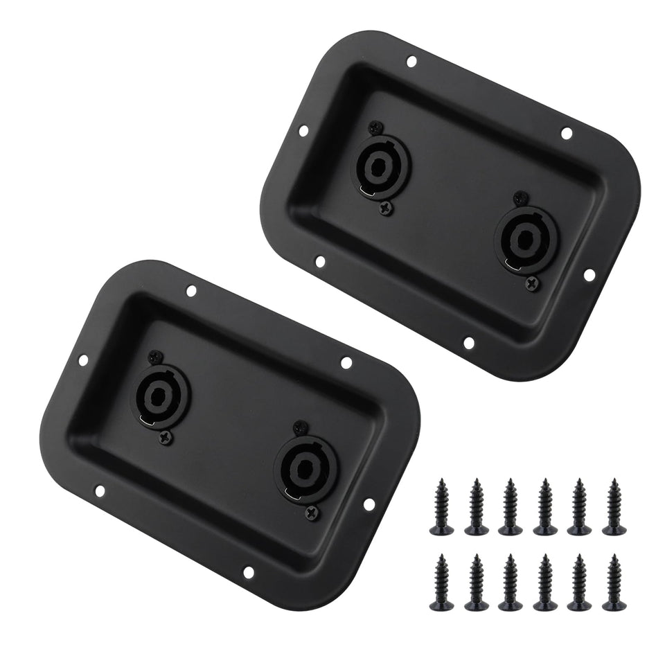 T Tulead front view of dual Speakon jack plate showing clean mounting profile and durability