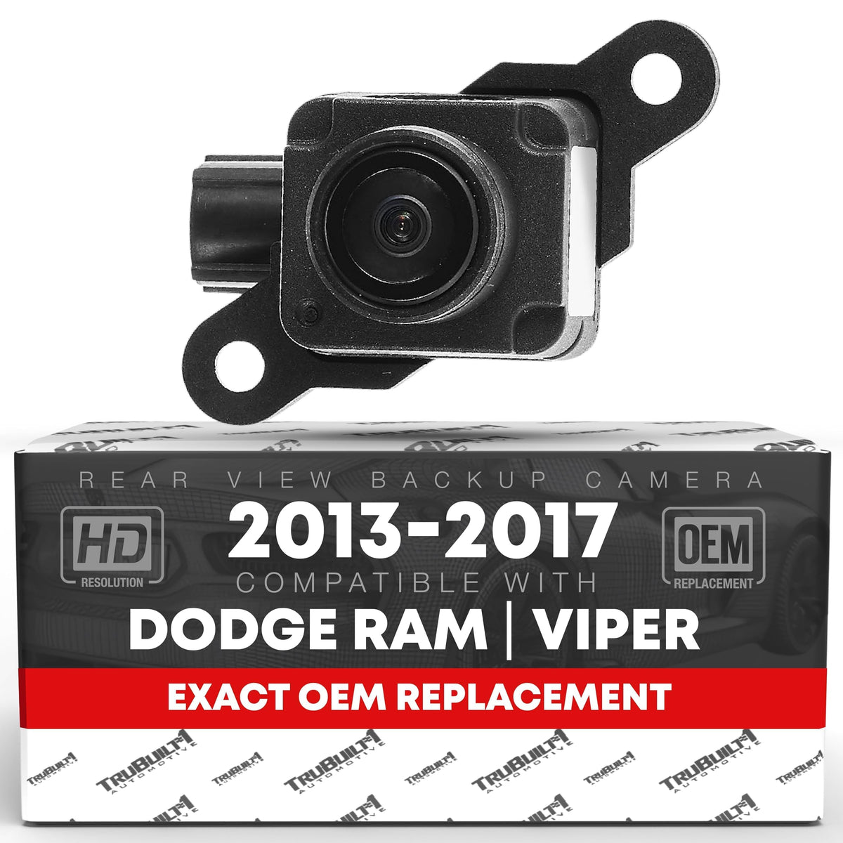 T1A rear view camera on a Dodge Ram 1500—close-up for improved backing visibility.