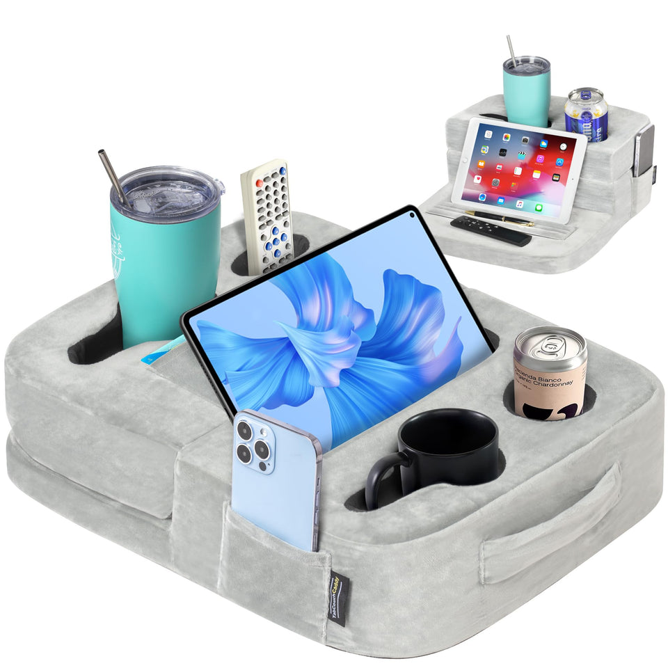 TabCouchCaddy front view showing organized holders and easy access benefit
