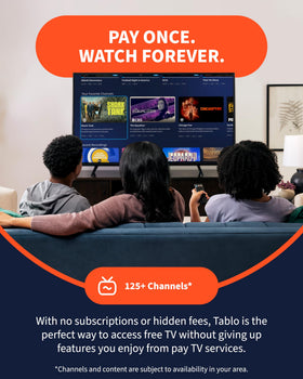 Tablo OTA DVR setup with antenna and mobile app on screen