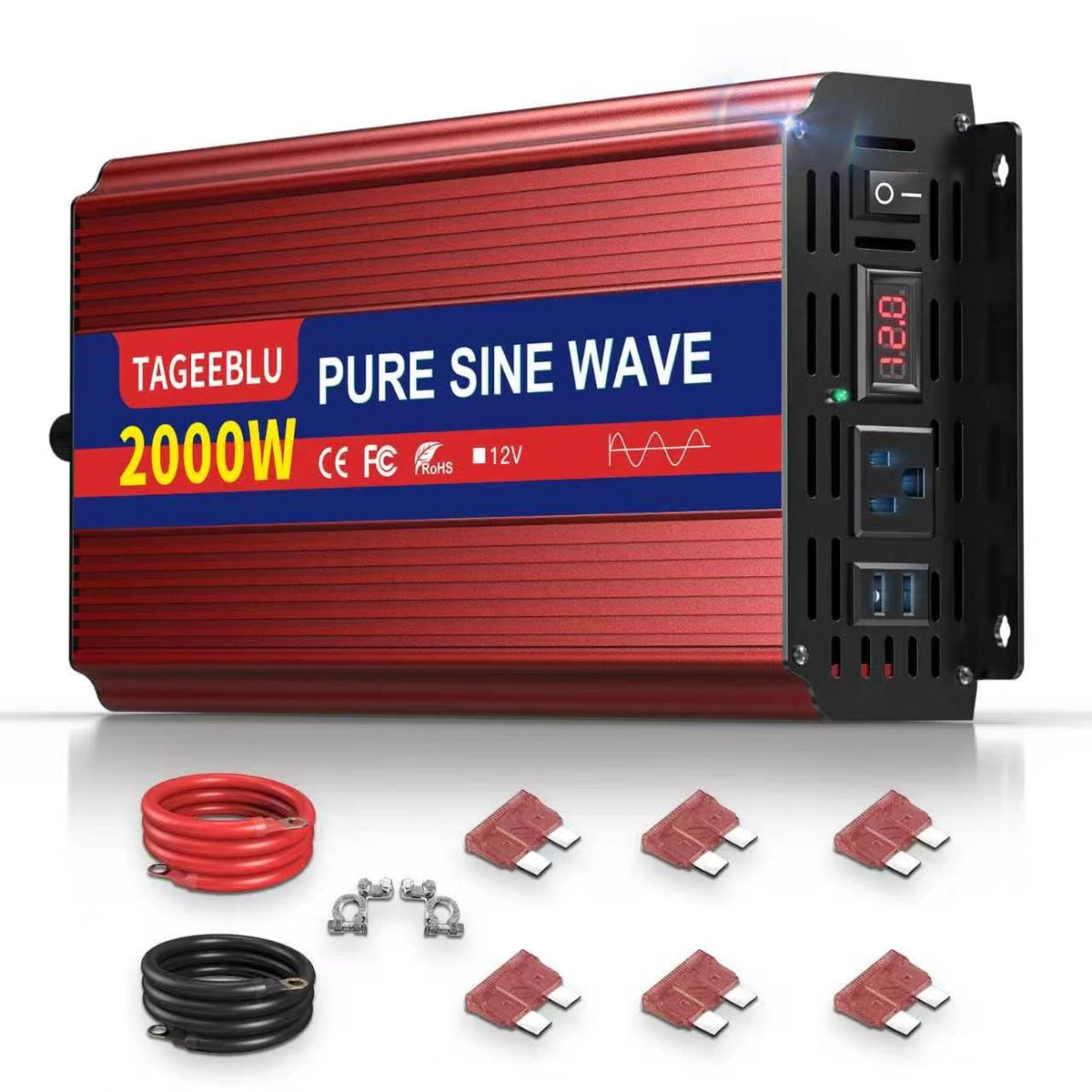 TAGEEBLU inverter front panel display shows voltage at a glance for quick monitoring.
