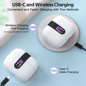 TAGRY charging case LED display close-up showing numeric battery levels, precise charge info