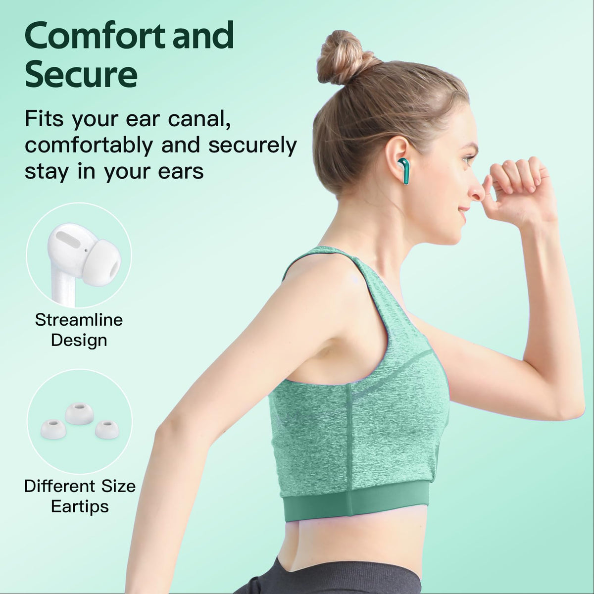 TAGRY earbuds with water droplets showing IPX5 sweat resistance benefit