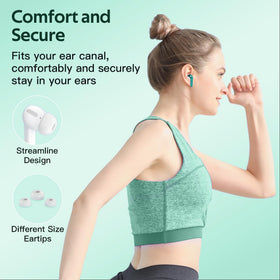 TAGRY earbuds with water droplets showing IPX5 sweat resistance benefit