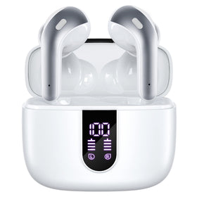 TAGRY front case open showing earbuds and LED power display, quick battery check benefit