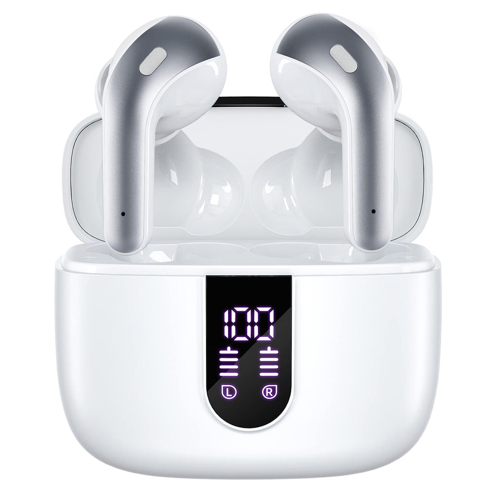 TAGRY front case open showing earbuds and LED power display, quick battery check benefit