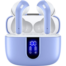 TAGRY front open charging case showing earbuds and LED display for quick battery checks
