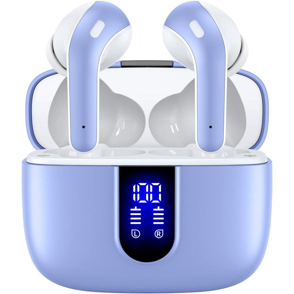 TAGRY front open charging case showing earbuds and LED display for quick battery checks