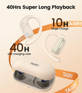 TAGRY beige charging case with earbuds, portable for daily travel and charging on the go