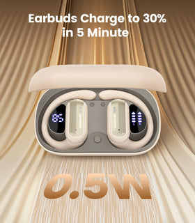 TAGRY beige earbuds in use during running, waterproof and sweat-ready