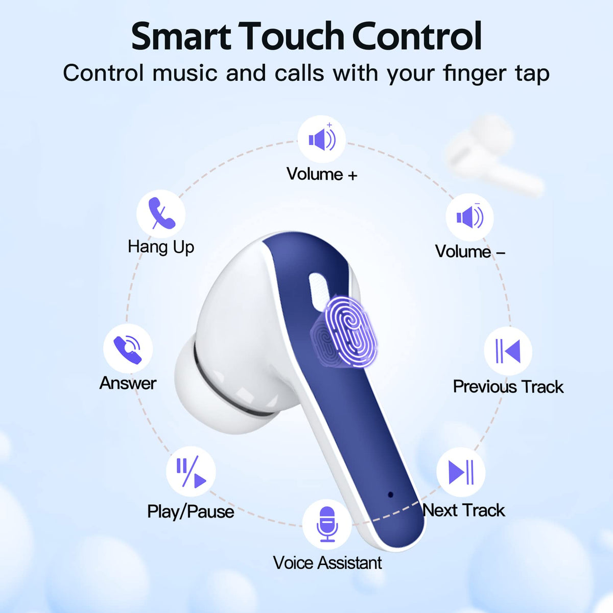 TAGRY earbuds held in hand to show compact size and travel convenience