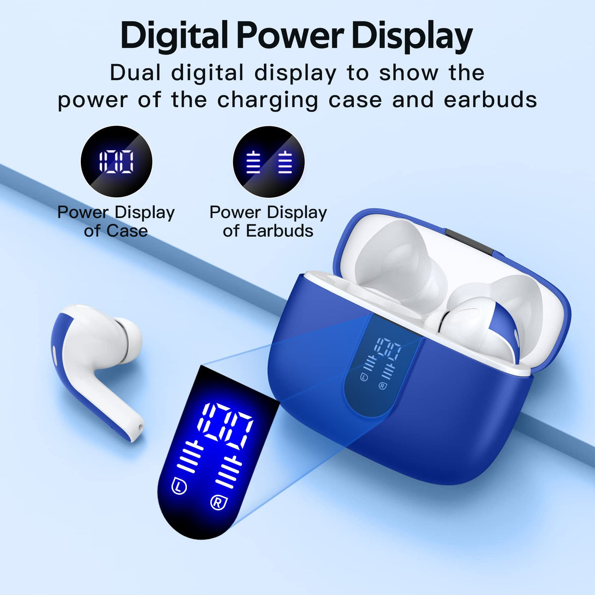 TAGRY LED power display close-up on case, showing battery levels clearly