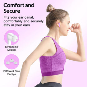 TAGRY X08 earbuds during workout showing IPX5 sweat resistance and sport use