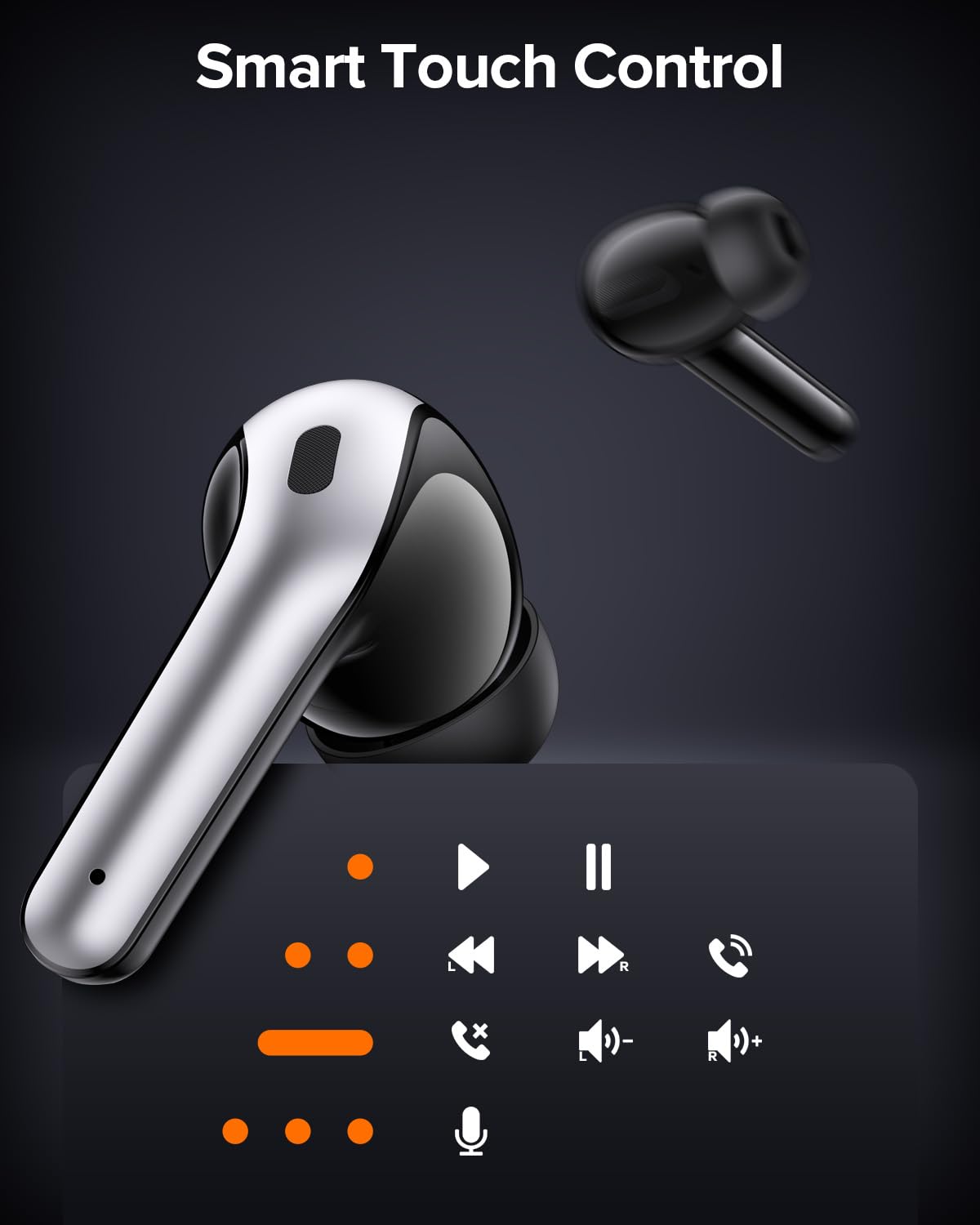 TAGRY X08 touch control use on ear showing easy media and call management without phone