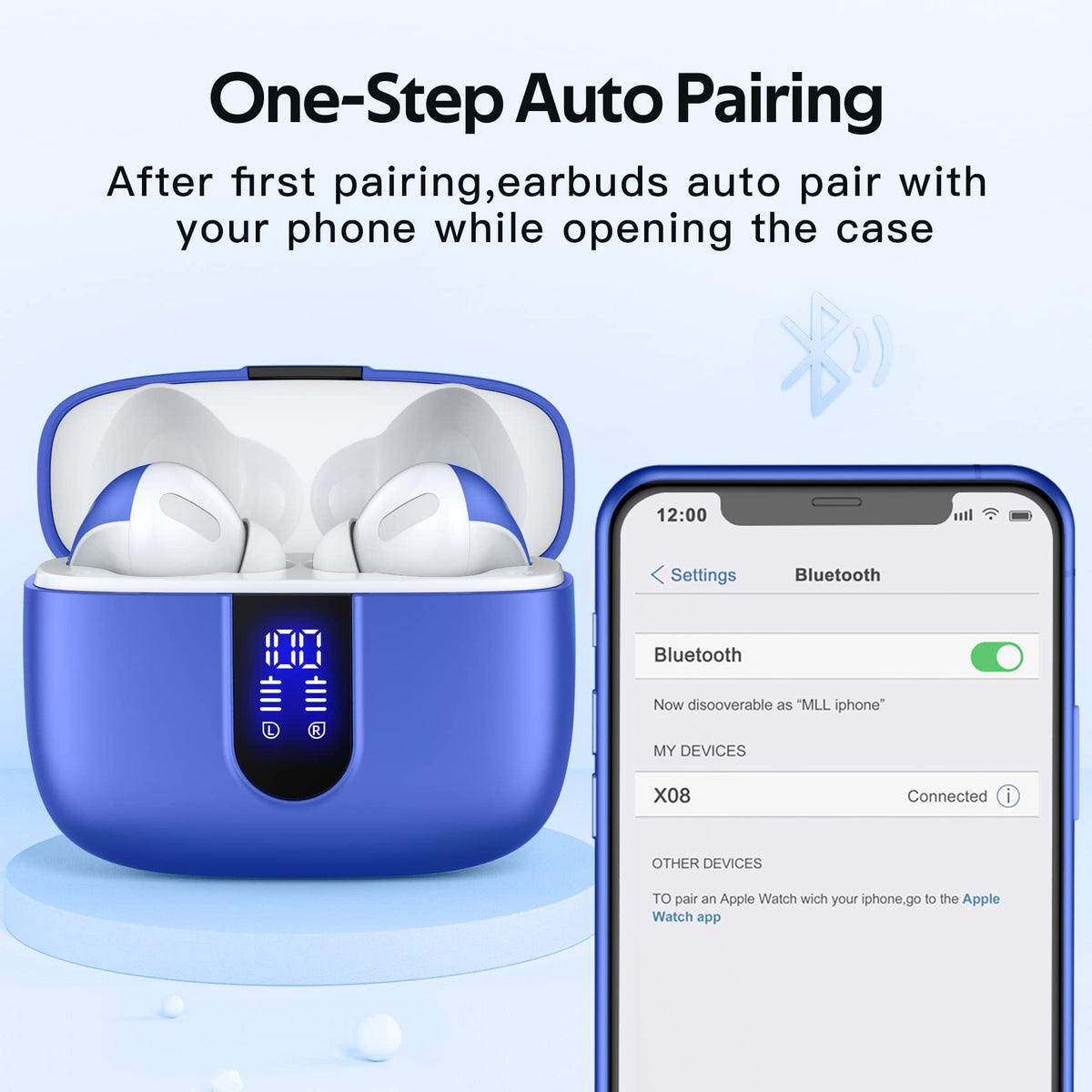 TAGRY wireless charging case open with earbuds, illustrating fast recharges