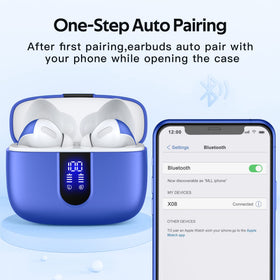 TAGRY wireless charging case open with earbuds, illustrating fast recharges