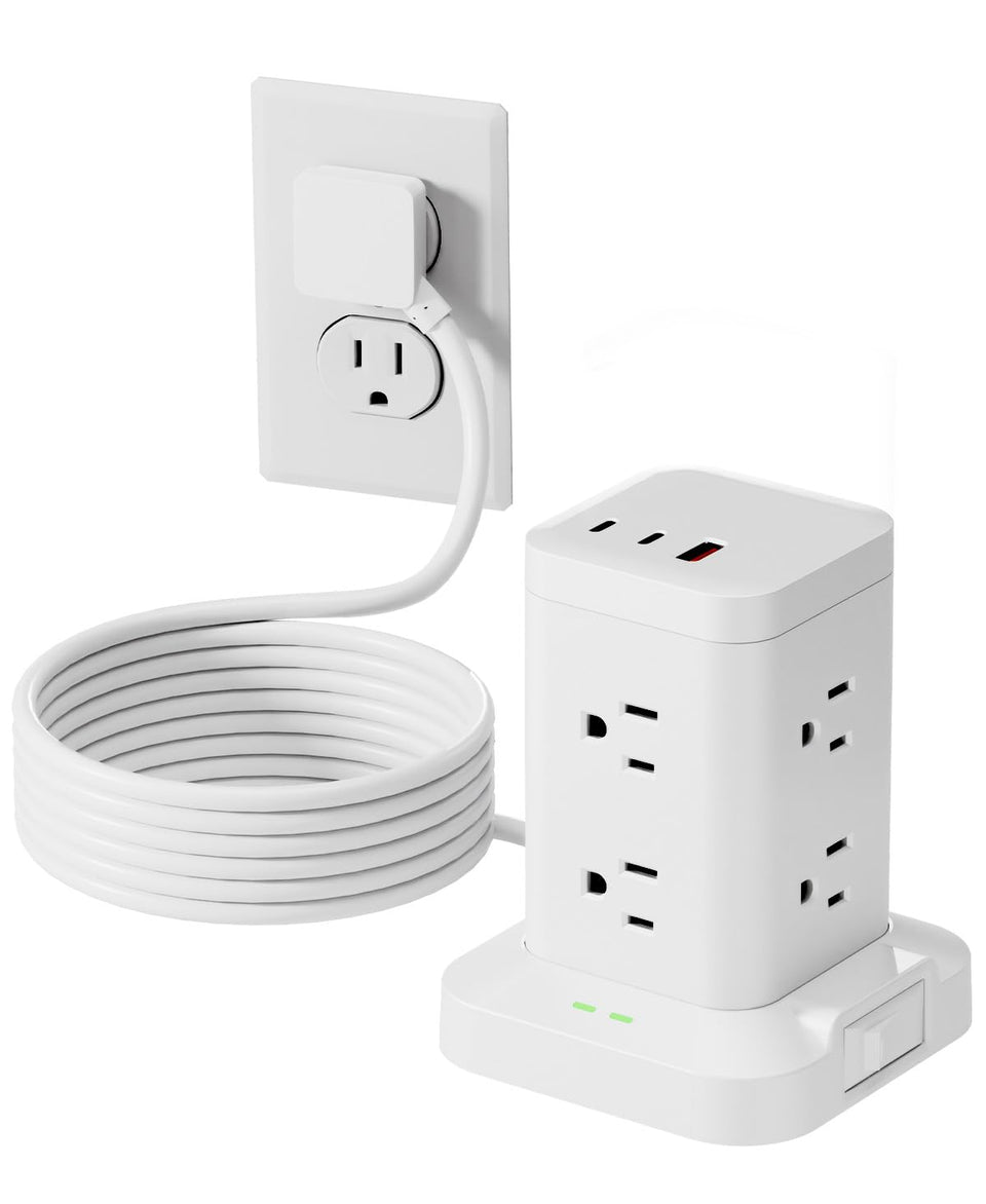 TAGZILO front view of tower showing all eight outlets and ports for organized charging