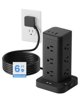 TAGZILO front view showing vertical 12 AC outlets and space-saving design
