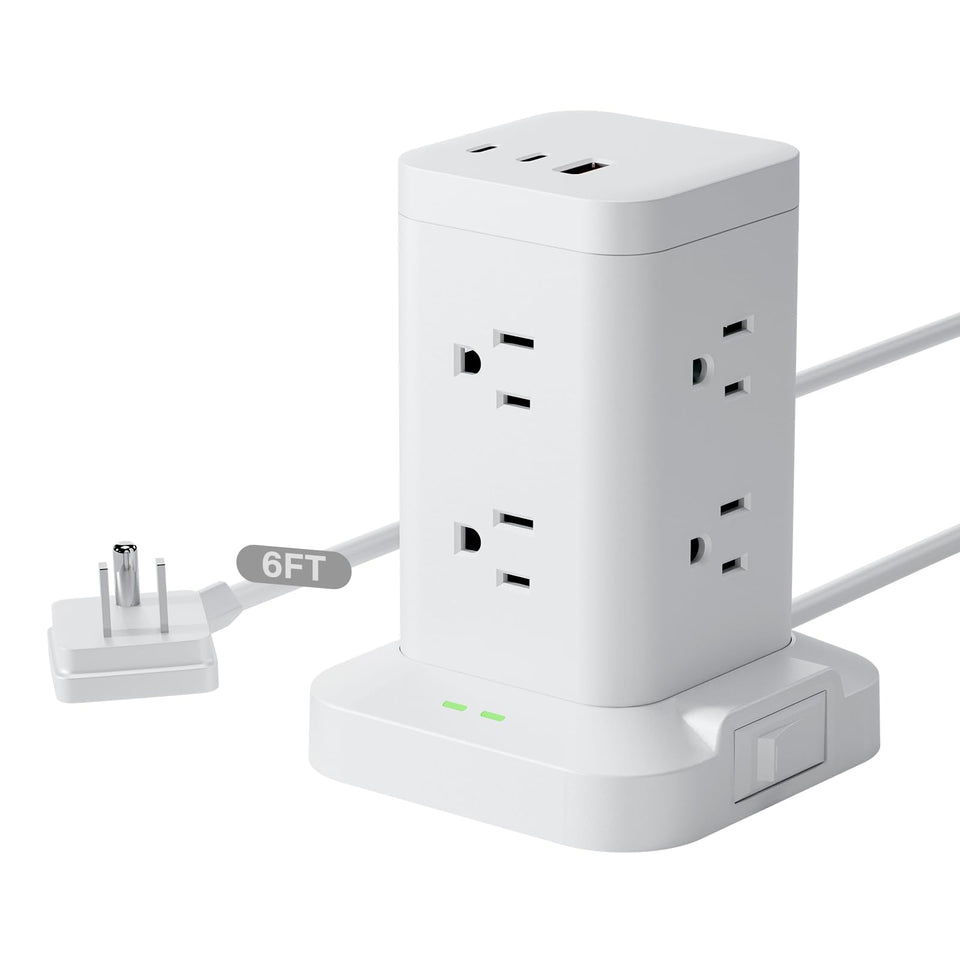 TAGZILO power strip tower with 8 outlets for organized desk power access