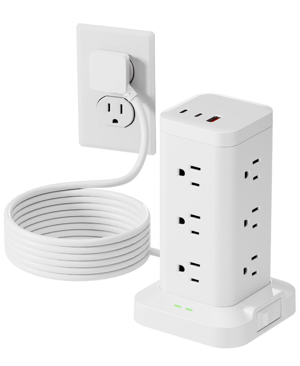 TAGZILO tower front view showing outlets and USB for organized charging
