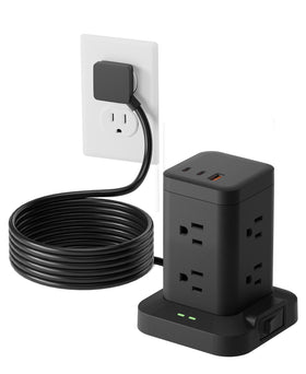 TAGZILO tower front view showing outlets and USB ports for space-saving charging