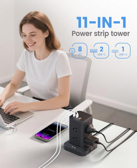 TAGZILO side socket layout highlighting staggered outlets for bulky adapters