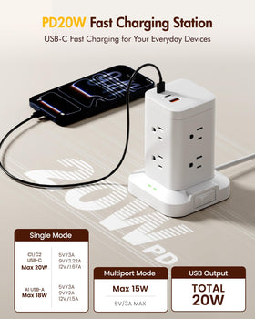 TAGZILO close up of PD20W USB‑C and USB‑A ports for faster device charging