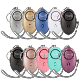 Taiker front view of 10-pack showing colorful alarm casings and compact design benefit