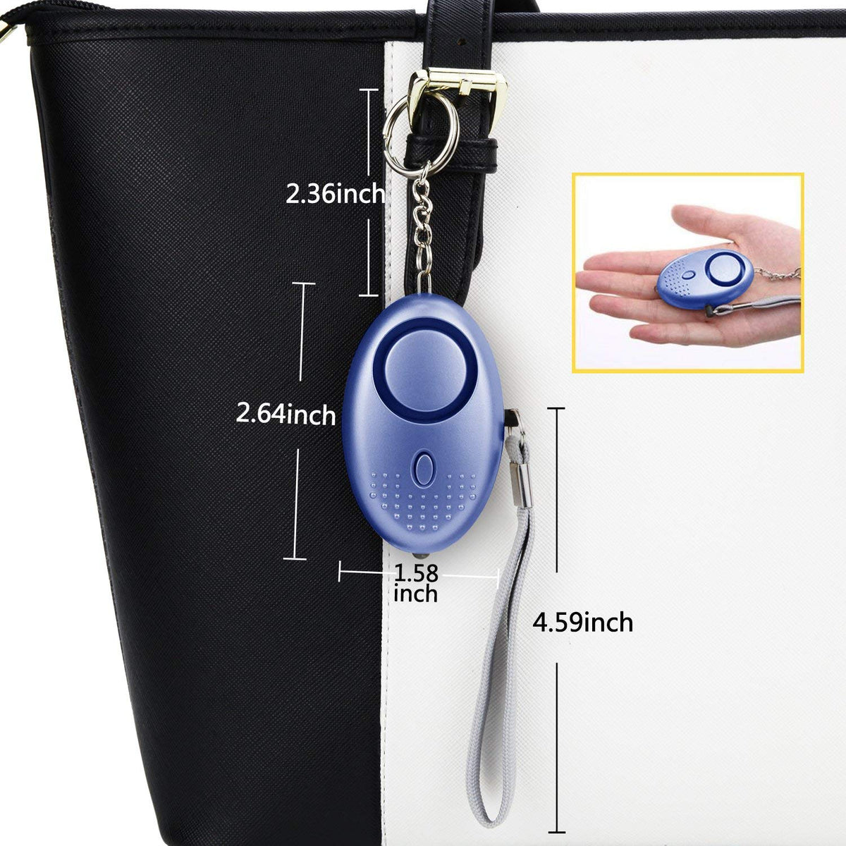Taiker five-color alarm collection showcases black, blue, purple, rose gold, and light green safety devices.