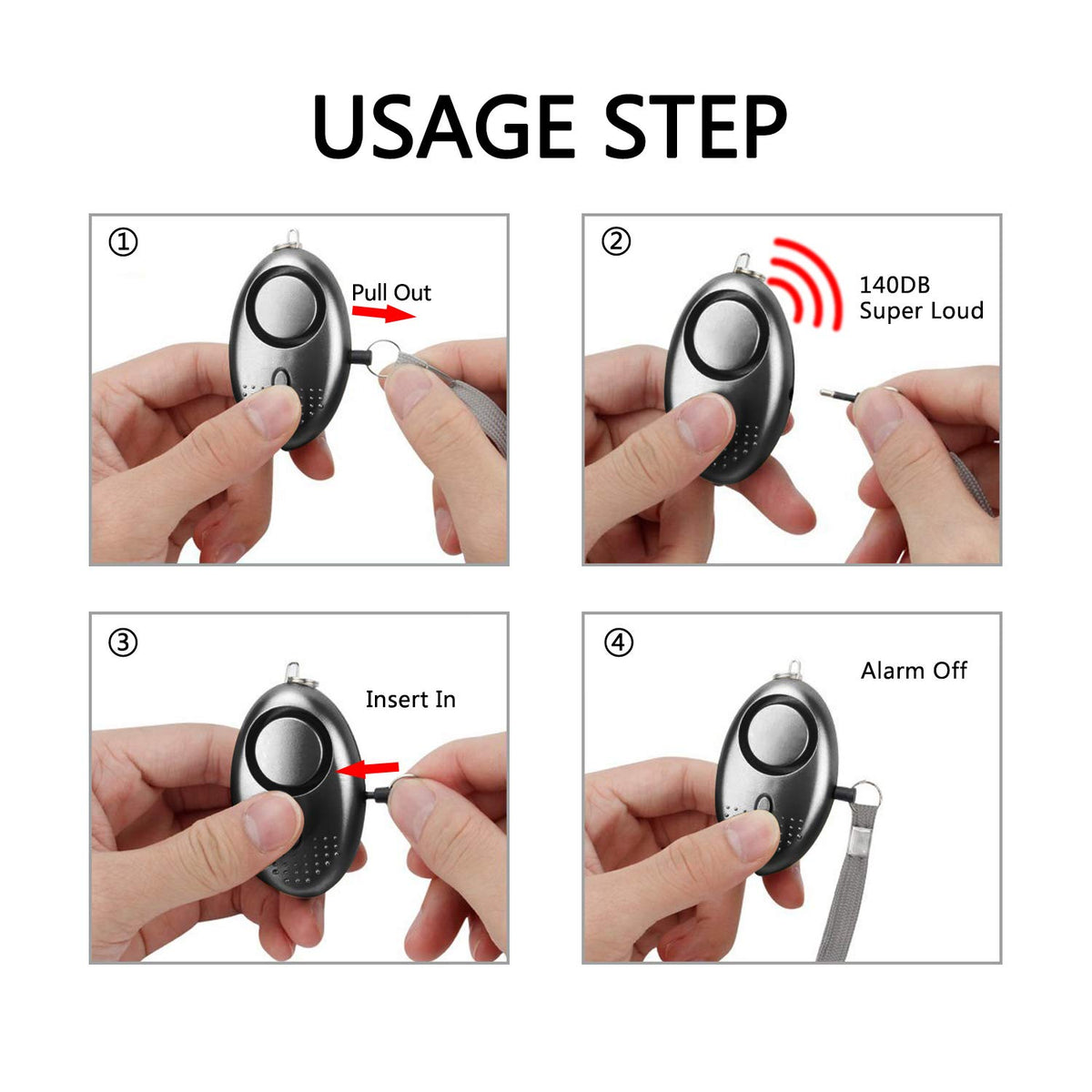 Taiker alarms next to keys showing scale and easy attachment benefit