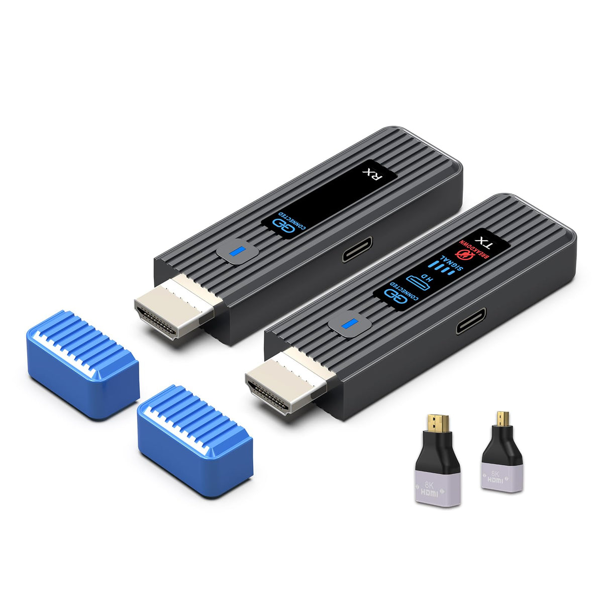 Taiquinix wireless HDMI transmitter shown in plug-and-play setup for quick wireless connections.