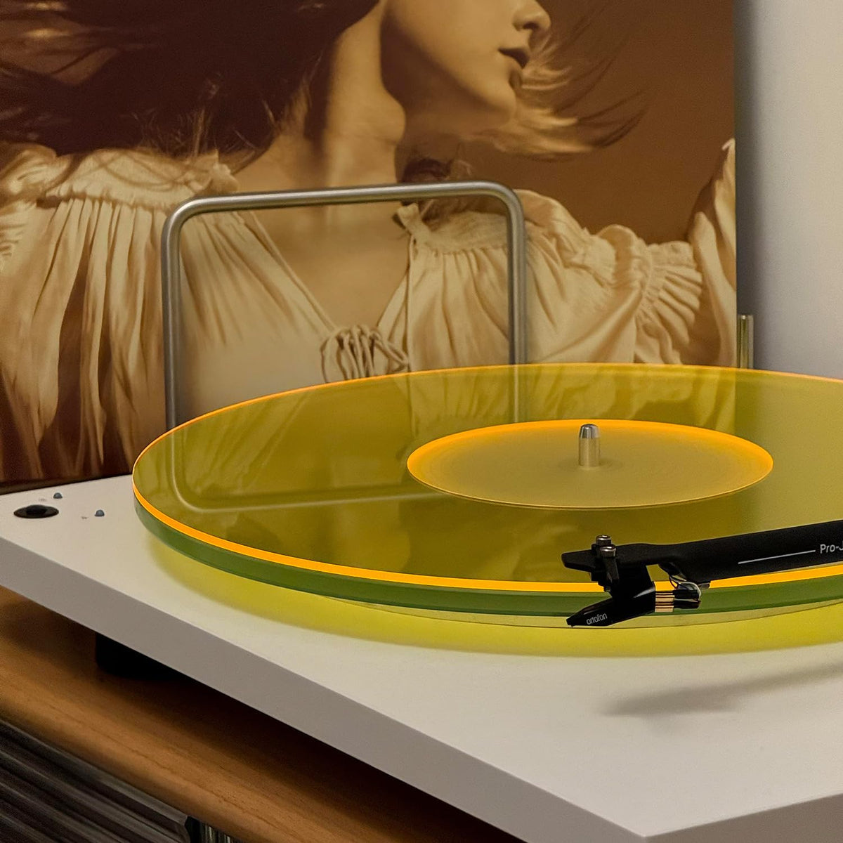 TAKMORK acrylic slipmat yellow platter improves contact with records for cleaner playback.
