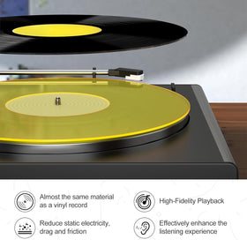 TAKMORK anti-static slipmat yellow reduces static and dampens resonance for tighter bass.